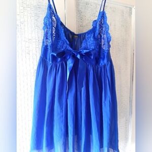 Victorias Secret XL Blue Lacy Ribbon Babydoll